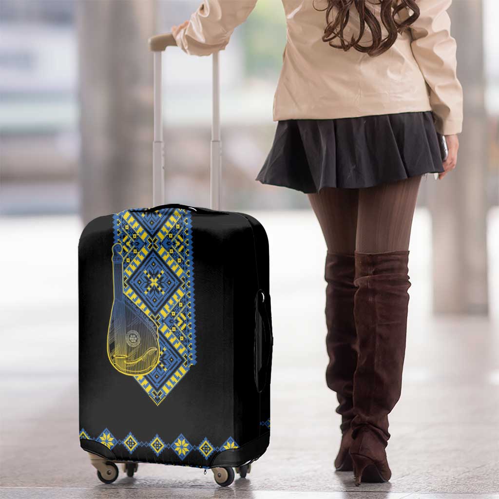 Ukraine Bandura Vyshyvanka Pattern Luggage Cover Ukrainian Heritage Folk Black Version - Wonder Print Shop