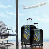 Ukraine Bandura Vyshyvanka Pattern Luggage Cover Ukrainian Heritage Folk Black Version - Wonder Print Shop