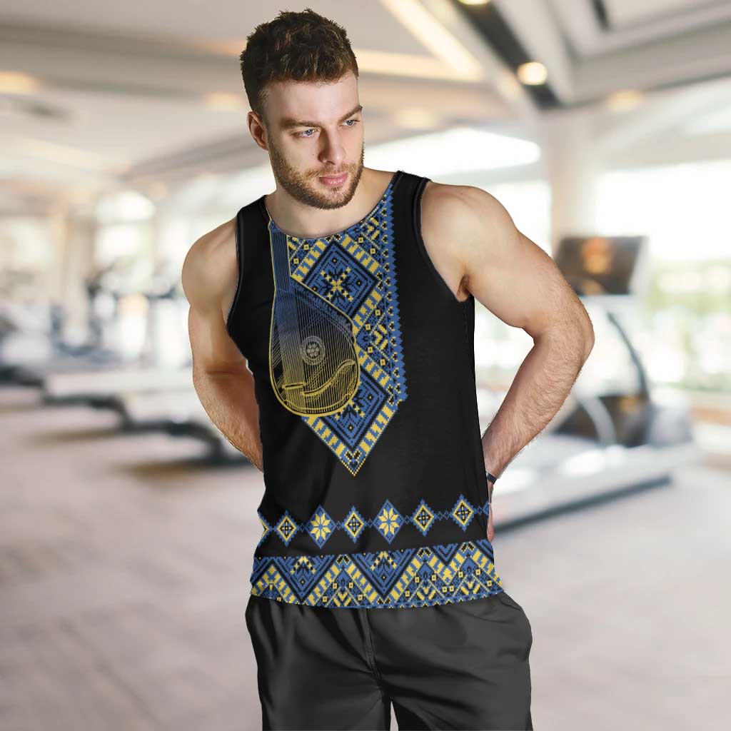 Ukraine Bandura Vyshyvanka Pattern Men Tank Top Ukrainian Heritage Folk Black Version - Wonder Print Shop