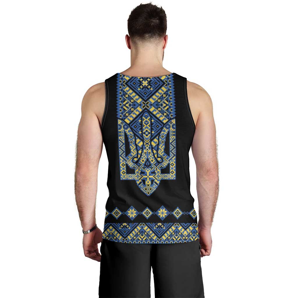 Ukraine Bandura Vyshyvanka Pattern Men Tank Top Ukrainian Heritage Folk Black Version - Wonder Print Shop