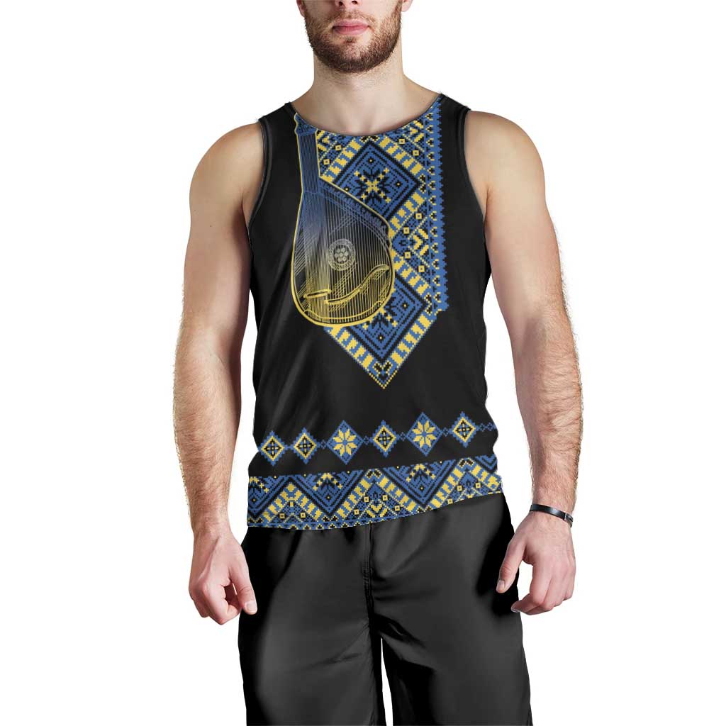 Ukraine Bandura Vyshyvanka Pattern Men Tank Top Ukrainian Heritage Folk Black Version - Wonder Print Shop