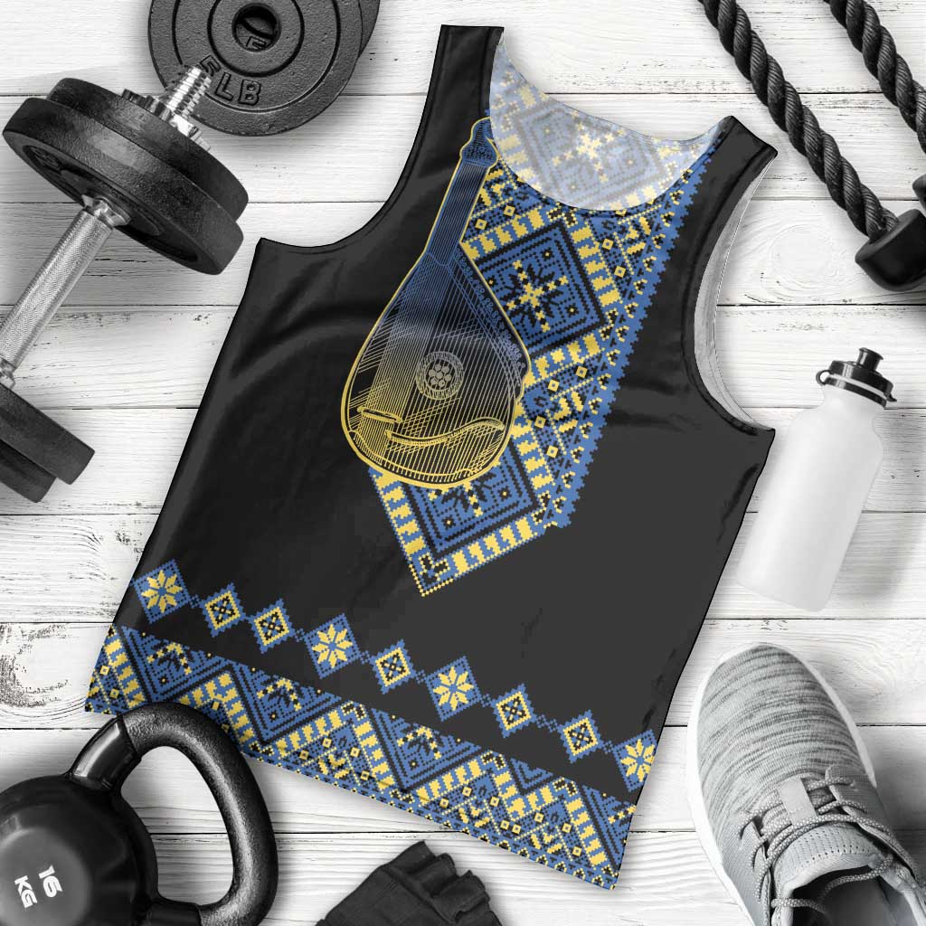 Ukraine Bandura Vyshyvanka Pattern Men Tank Top Ukrainian Heritage Folk Black Version - Wonder Print Shop