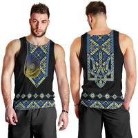Ukraine Bandura Vyshyvanka Pattern Men Tank Top Ukrainian Heritage Folk Black Version - Wonder Print Shop