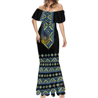 Ukraine Bandura Vyshyvanka Pattern Mermaid Dress Ukrainian Heritage Folk Black Version - Wonder Print Shop