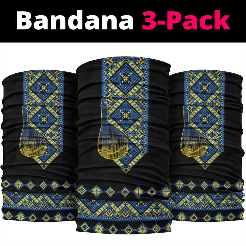 Ukraine Bandura Vyshyvanka Pattern Neck Gaiter Ukrainian Heritage Folk Black Version - Wonder Print Shop