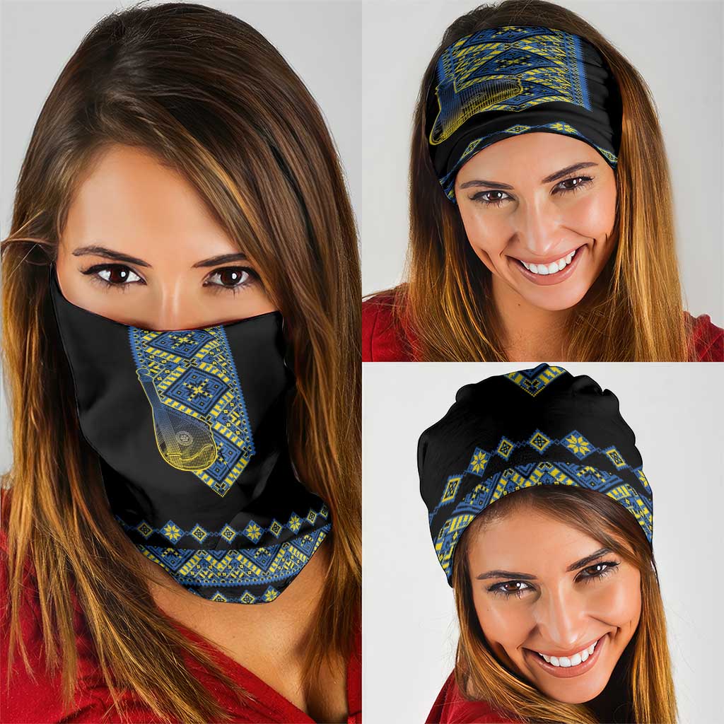 Ukraine Bandura Vyshyvanka Pattern Neck Gaiter Ukrainian Heritage Folk Black Version - Wonder Print Shop