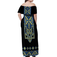 Ukraine Bandura Vyshyvanka Pattern Off Shoulder Maxi Dress Ukrainian Heritage Folk Black Version - Wonder Print Shop
