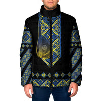 Ukraine Bandura Vyshyvanka Pattern Padded Jacket Ukrainian Heritage Folk Black Version - Wonder Print Shop