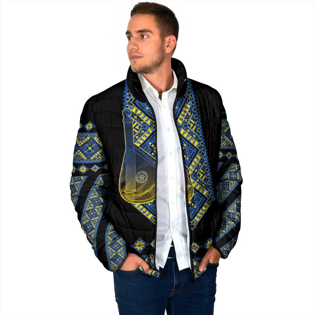 Ukraine Bandura Vyshyvanka Pattern Padded Jacket Ukrainian Heritage Folk Black Version - Wonder Print Shop