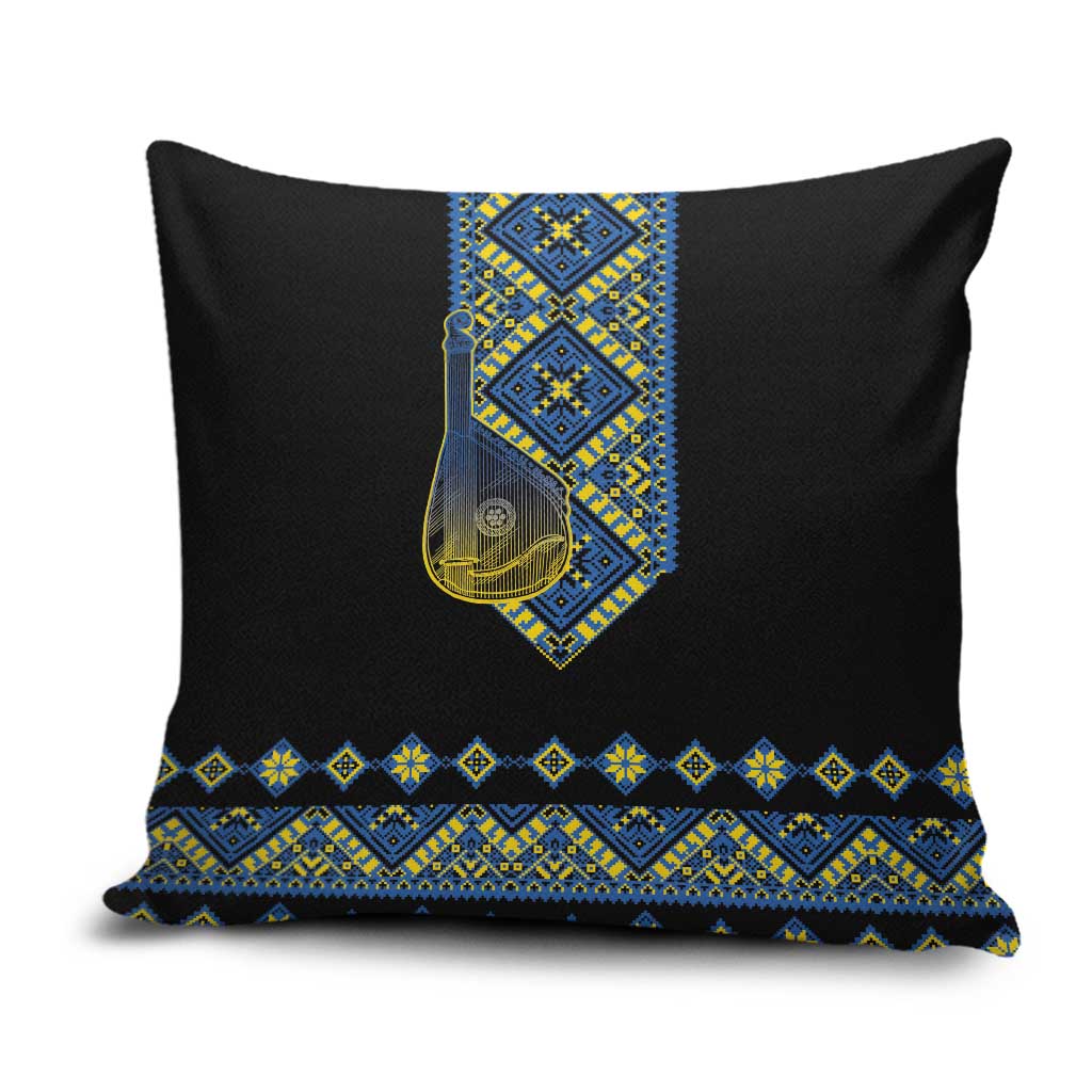 Ukraine Bandura Vyshyvanka Pattern Pillow Cover Ukrainian Heritage Folk Black Version - Wonder Print Shop
