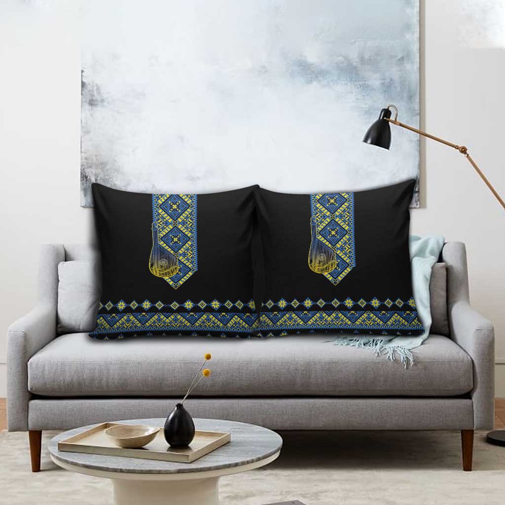 Ukraine Bandura Vyshyvanka Pattern Pillow Cover Ukrainian Heritage Folk Black Version - Wonder Print Shop