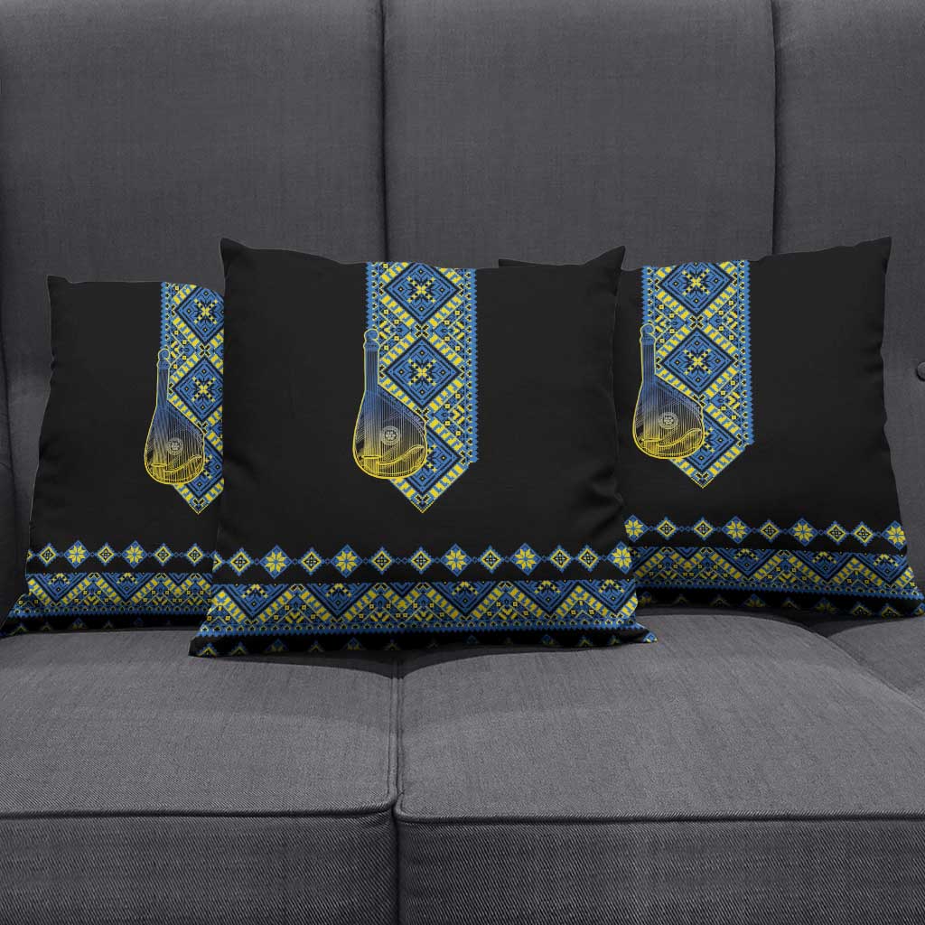 Ukraine Bandura Vyshyvanka Pattern Pillow Cover Ukrainian Heritage Folk Black Version - Wonder Print Shop