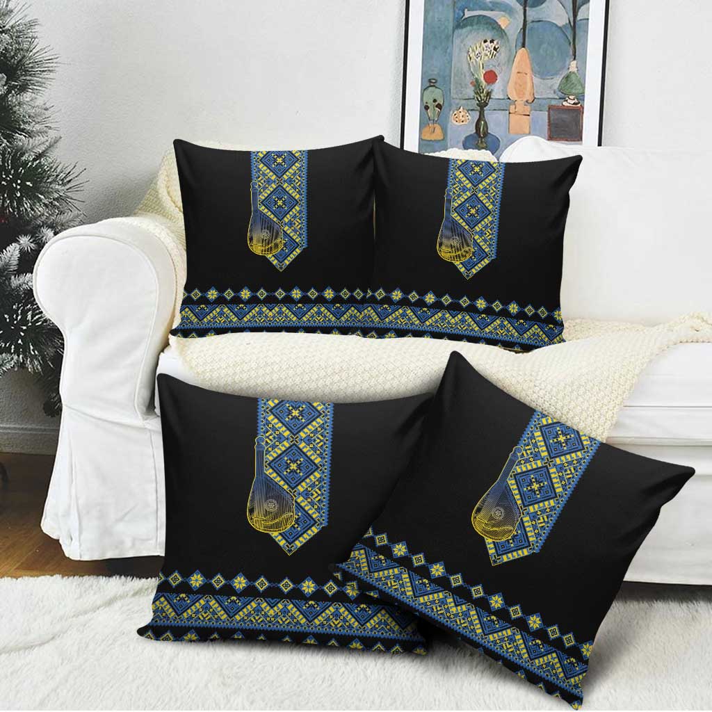 Ukraine Bandura Vyshyvanka Pattern Pillow Cover Ukrainian Heritage Folk Black Version - Wonder Print Shop