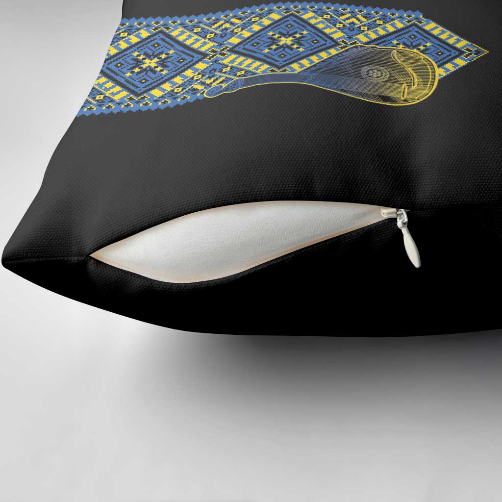 Ukraine Bandura Vyshyvanka Pattern Pillow Cover Ukrainian Heritage Folk Black Version - Wonder Print Shop