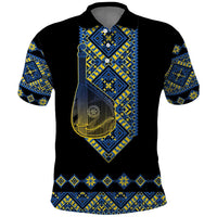 Ukraine Bandura Vyshyvanka Pattern Polo Shirt Ukrainian Heritage Folk Black Version - Wonder Print Shop