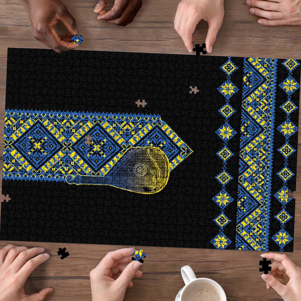Ukraine Bandura Vyshyvanka Pattern Puzzle Ukrainian Heritage Folk Black Version - Wonder Print Shop