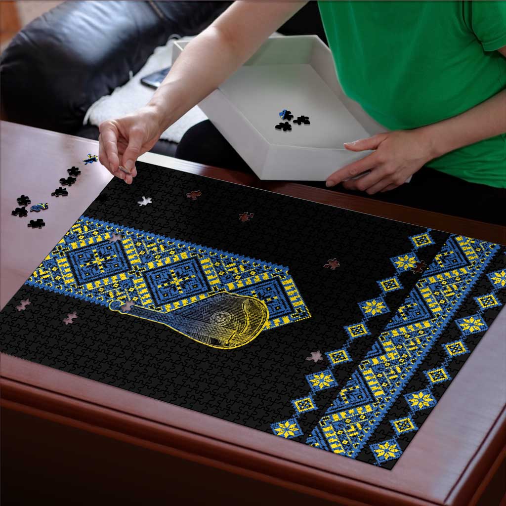 Ukraine Bandura Vyshyvanka Pattern Puzzle Ukrainian Heritage Folk Black Version - Wonder Print Shop