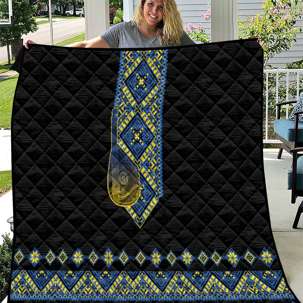 Ukraine Bandura Vyshyvanka Pattern Quilt Ukrainian Heritage Folk Black Version - Wonder Print Shop