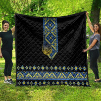 Ukraine Bandura Vyshyvanka Pattern Quilt Ukrainian Heritage Folk Black Version - Wonder Print Shop