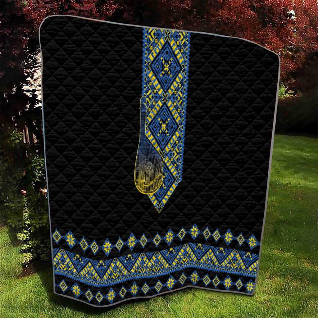 Ukraine Bandura Vyshyvanka Pattern Quilt Ukrainian Heritage Folk Black Version - Wonder Print Shop