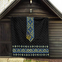 Ukraine Bandura Vyshyvanka Pattern Quilt Ukrainian Heritage Folk Black Version - Wonder Print Shop