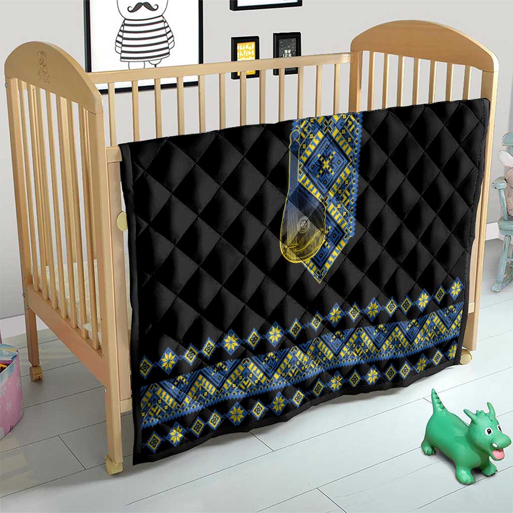 Ukraine Bandura Vyshyvanka Pattern Quilt Ukrainian Heritage Folk Black Version - Wonder Print Shop