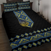 Ukraine Bandura Vyshyvanka Pattern Quilt Bed Set Ukrainian Heritage Folk Black Version - Wonder Print Shop