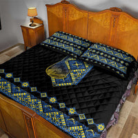 Ukraine Bandura Vyshyvanka Pattern Quilt Bed Set Ukrainian Heritage Folk Black Version - Wonder Print Shop