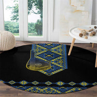 Ukraine Bandura Vyshyvanka Pattern Round Carpet Ukrainian Heritage Folk Black Version - Wonder Print Shop