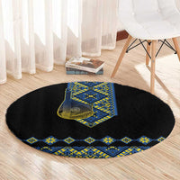 Ukraine Bandura Vyshyvanka Pattern Round Carpet Ukrainian Heritage Folk Black Version - Wonder Print Shop