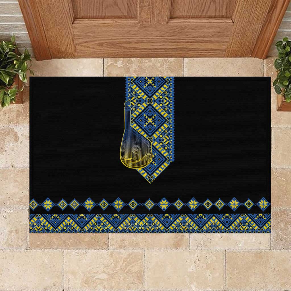 Ukraine Bandura Vyshyvanka Pattern Rubber Doormat Ukrainian Heritage Folk Black Version - Wonder Print Shop