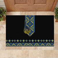 Ukraine Bandura Vyshyvanka Pattern Rubber Doormat Ukrainian Heritage Folk Black Version - Wonder Print Shop