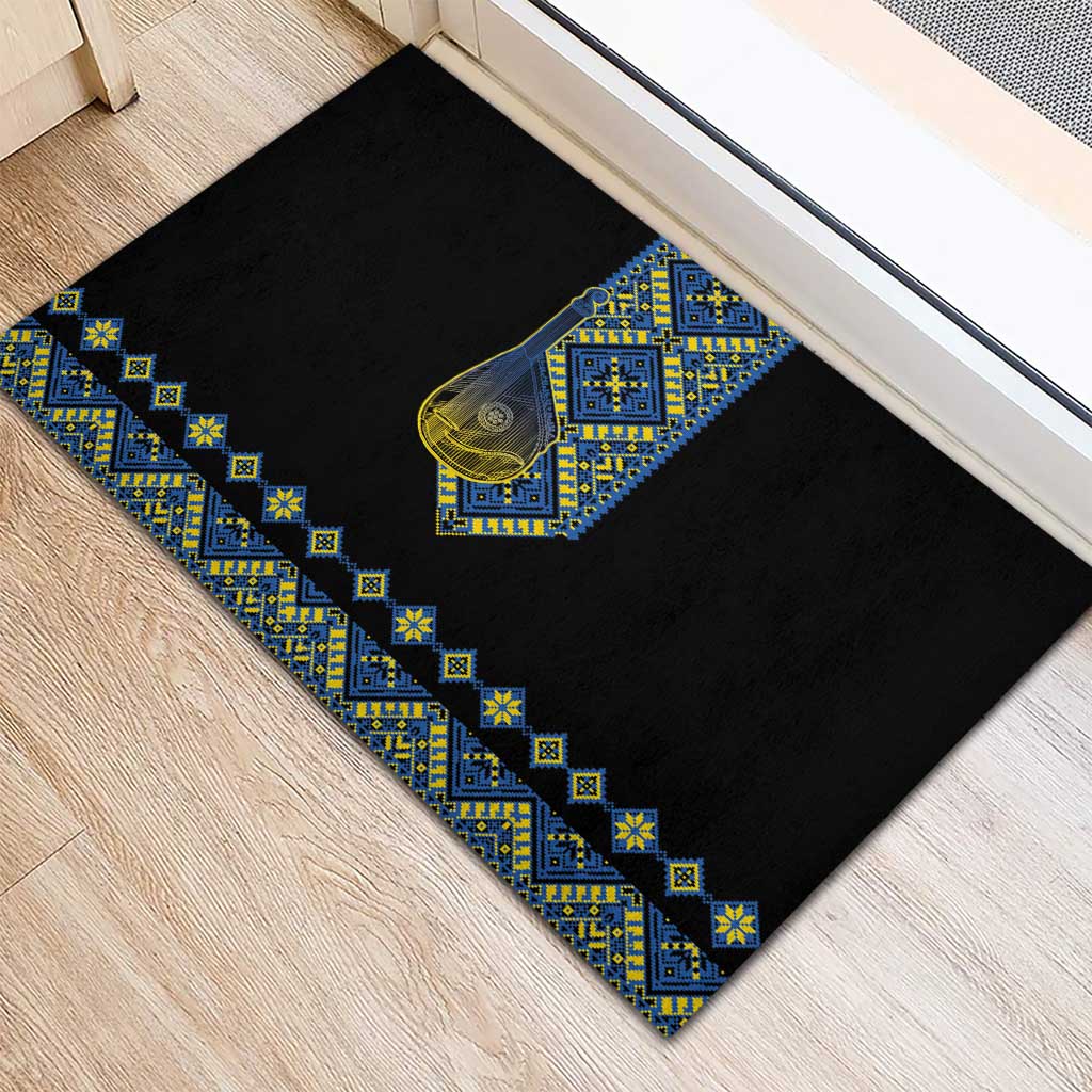 Ukraine Bandura Vyshyvanka Pattern Rubber Doormat Ukrainian Heritage Folk Black Version - Wonder Print Shop
