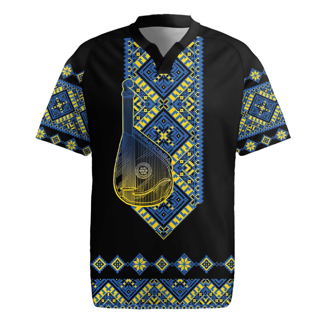 Ukraine Bandura Vyshyvanka Pattern Rugby Jersey Ukrainian Heritage Folk Black Version - Wonder Print Shop