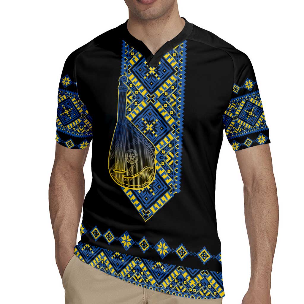 Ukraine Bandura Vyshyvanka Pattern Rugby Jersey Ukrainian Heritage Folk Black Version - Wonder Print Shop