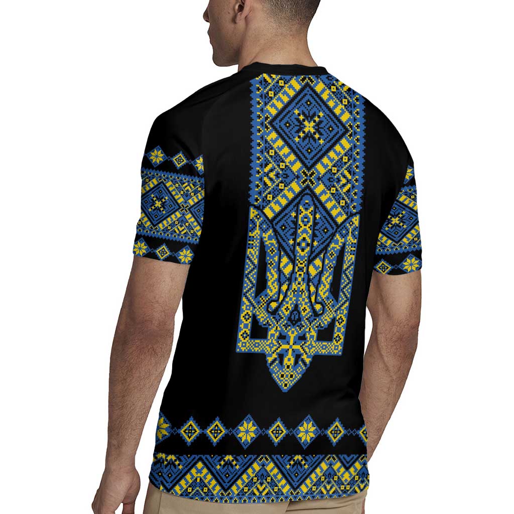 Ukraine Bandura Vyshyvanka Pattern Rugby Jersey Ukrainian Heritage Folk Black Version - Wonder Print Shop
