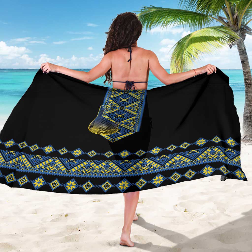 Ukraine Bandura Vyshyvanka Pattern Sarong Ukrainian Heritage Folk Black Version - Wonder Print Shop