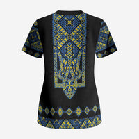 Ukraine Bandura Vyshyvanka Pattern Scrub Top Ukrainian Heritage Folk Black Version - Wonder Print Shop