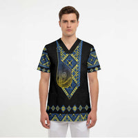 Ukraine Bandura Vyshyvanka Pattern Scrub Top Ukrainian Heritage Folk Black Version - Wonder Print Shop