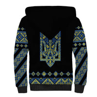 Ukraine Bandura Vyshyvanka Pattern Sherpa Hoodie Ukrainian Heritage Folk Black Version - Wonder Print Shop