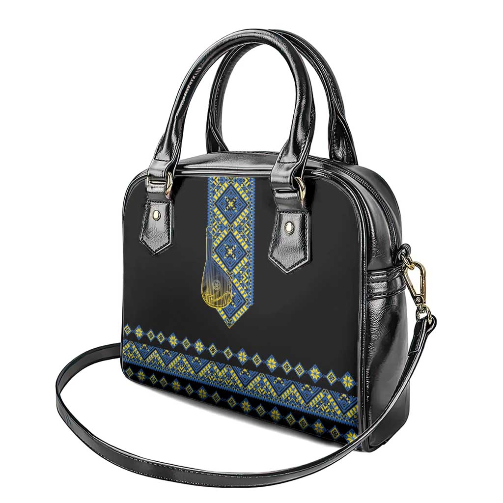 Ukraine Bandura Vyshyvanka Pattern Shoulder Handbag Ukrainian Heritage Folk Black Version - Wonder Print Shop