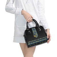 Ukraine Bandura Vyshyvanka Pattern Shoulder Handbag Ukrainian Heritage Folk Black Version - Wonder Print Shop