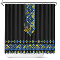 Ukraine Bandura Vyshyvanka Pattern Shower Curtain Ukrainian Heritage Folk Black Version - Wonder Print Shop