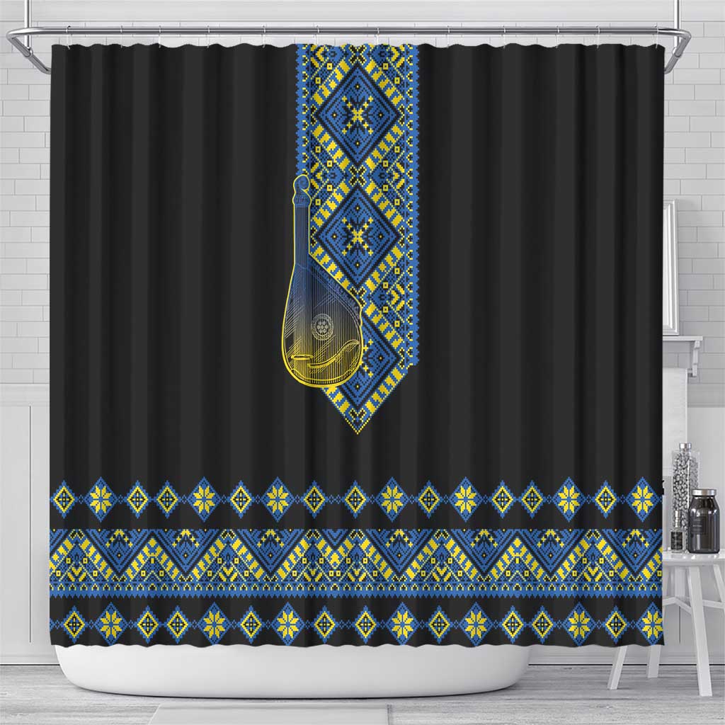 Ukraine Bandura Vyshyvanka Pattern Shower Curtain Ukrainian Heritage Folk Black Version - Wonder Print Shop