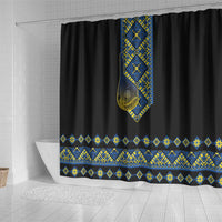Ukraine Bandura Vyshyvanka Pattern Shower Curtain Ukrainian Heritage Folk Black Version - Wonder Print Shop