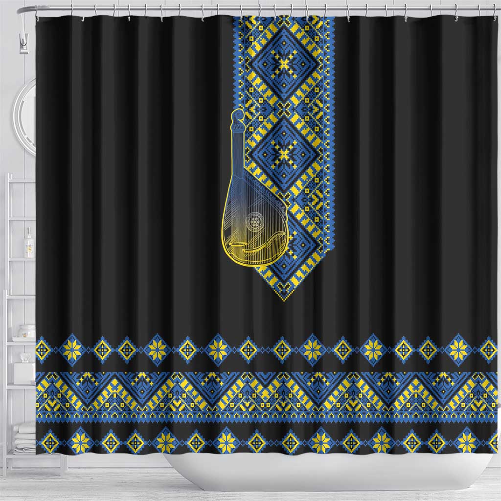 Ukraine Bandura Vyshyvanka Pattern Shower Curtain Ukrainian Heritage Folk Black Version - Wonder Print Shop