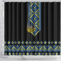 Ukraine Bandura Vyshyvanka Pattern Shower Curtain Ukrainian Heritage Folk Black Version - Wonder Print Shop