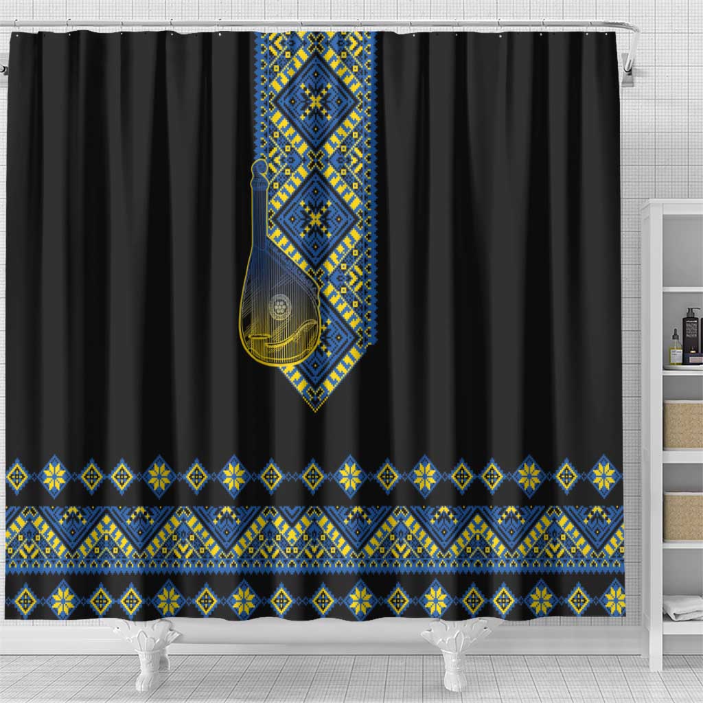 Ukraine Bandura Vyshyvanka Pattern Shower Curtain Ukrainian Heritage Folk Black Version - Wonder Print Shop