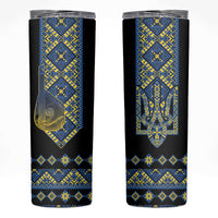 Ukraine Bandura Vyshyvanka Pattern Skinny Tumbler Ukrainian Heritage Folk Black Version - Wonder Print Shop