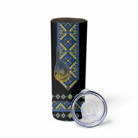 Ukraine Bandura Vyshyvanka Pattern Skinny Tumbler Ukrainian Heritage Folk Black Version - Wonder Print Shop